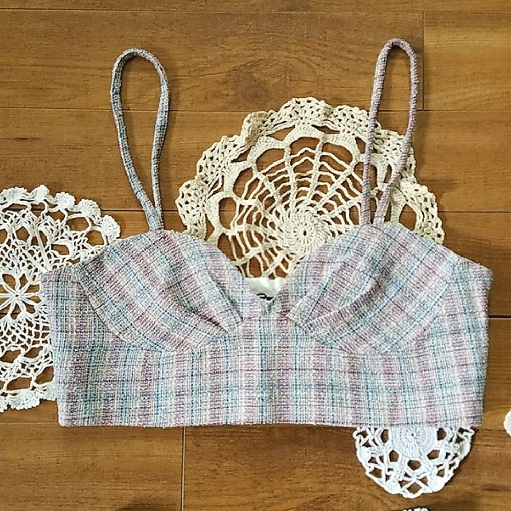 NWOT Zara Metallic Thread Textured Woven Thread Bustier Top